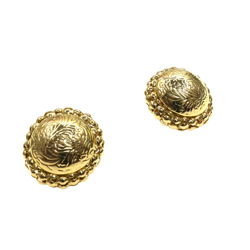 Chunky abstract gold ball earrings with intricate detailing and a bold design