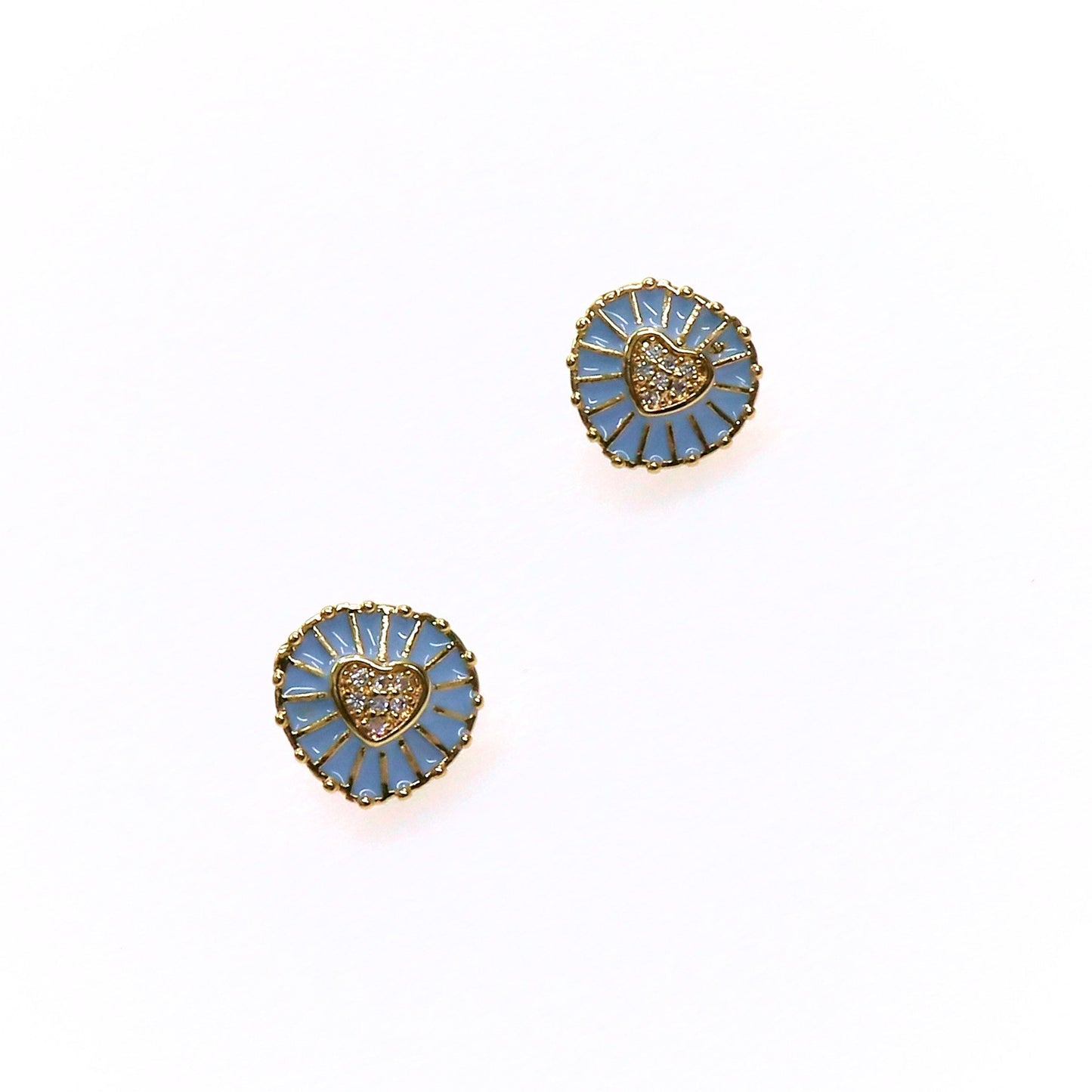 Gold-filled Blue Love Studearrings with pave crystal detailing