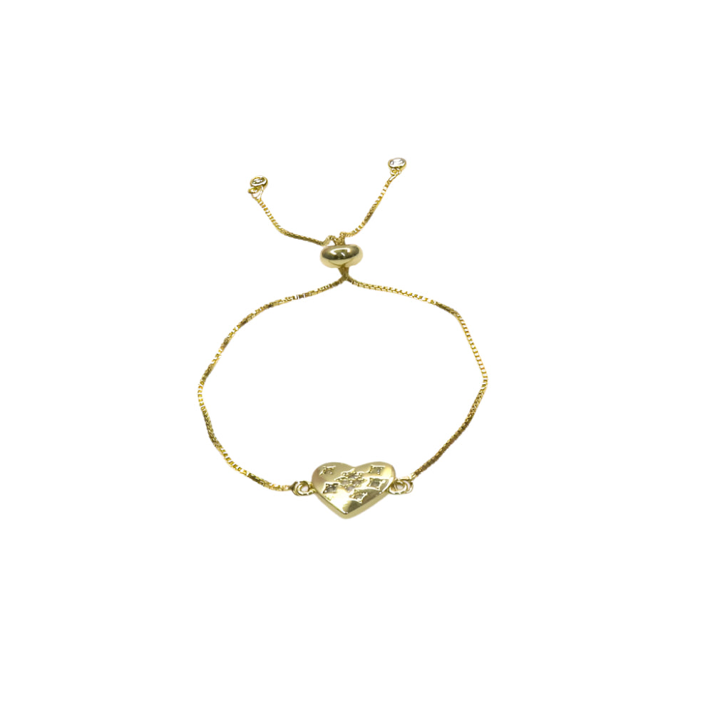 Gold slider bracelet with heart-shaped charm and adjustable chain design