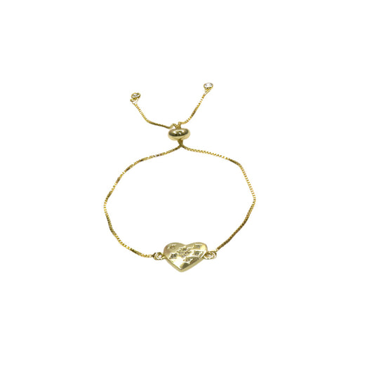 Gold slider bracelet with heart-shaped charm and adjustable chain design