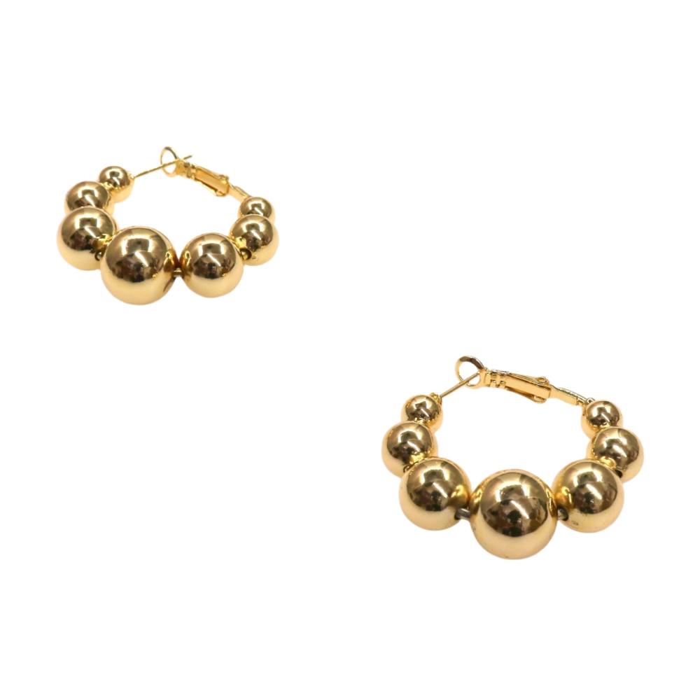 Gold chunky bead hoop earrings with modern design and polished finish