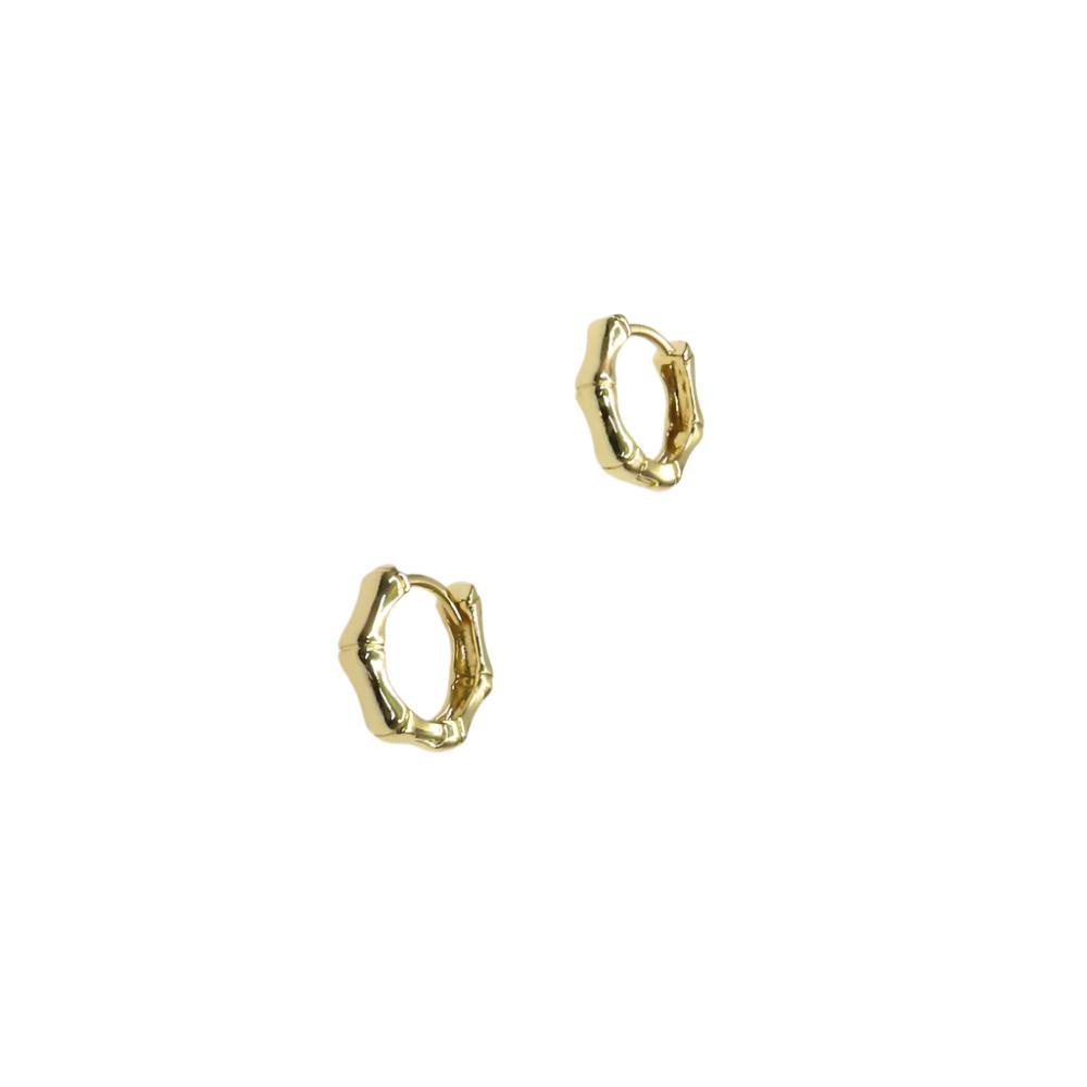 Pair of gold MINI BAMBU HUGGIE earrings with sleek, lightweight design