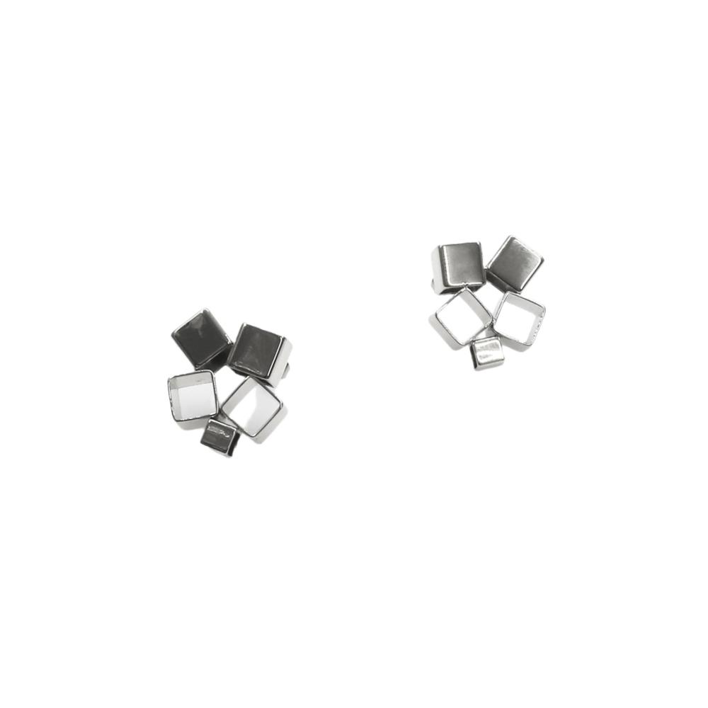Gold and silver tone BOX earrings with square geometric design for elegant style