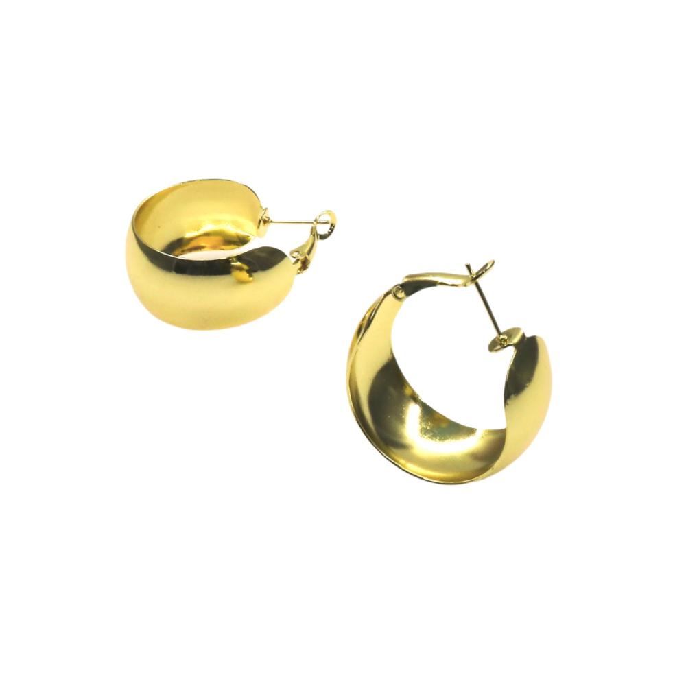 Medium-sized gold flat hoop earrings with a sleek, modern design and secure clasp closure