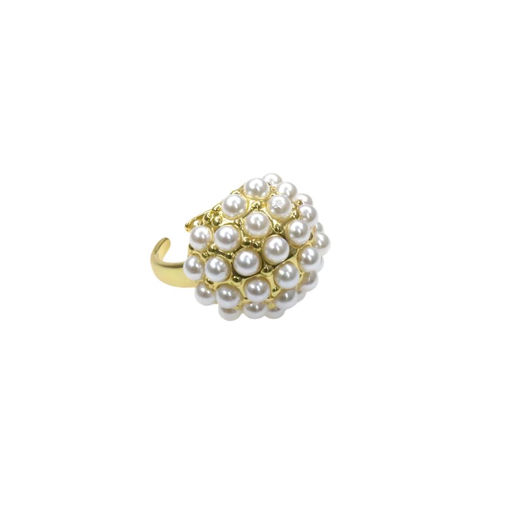 Adjustable gold dome ring adorned with multiple white pearls for elegant women's jewelry