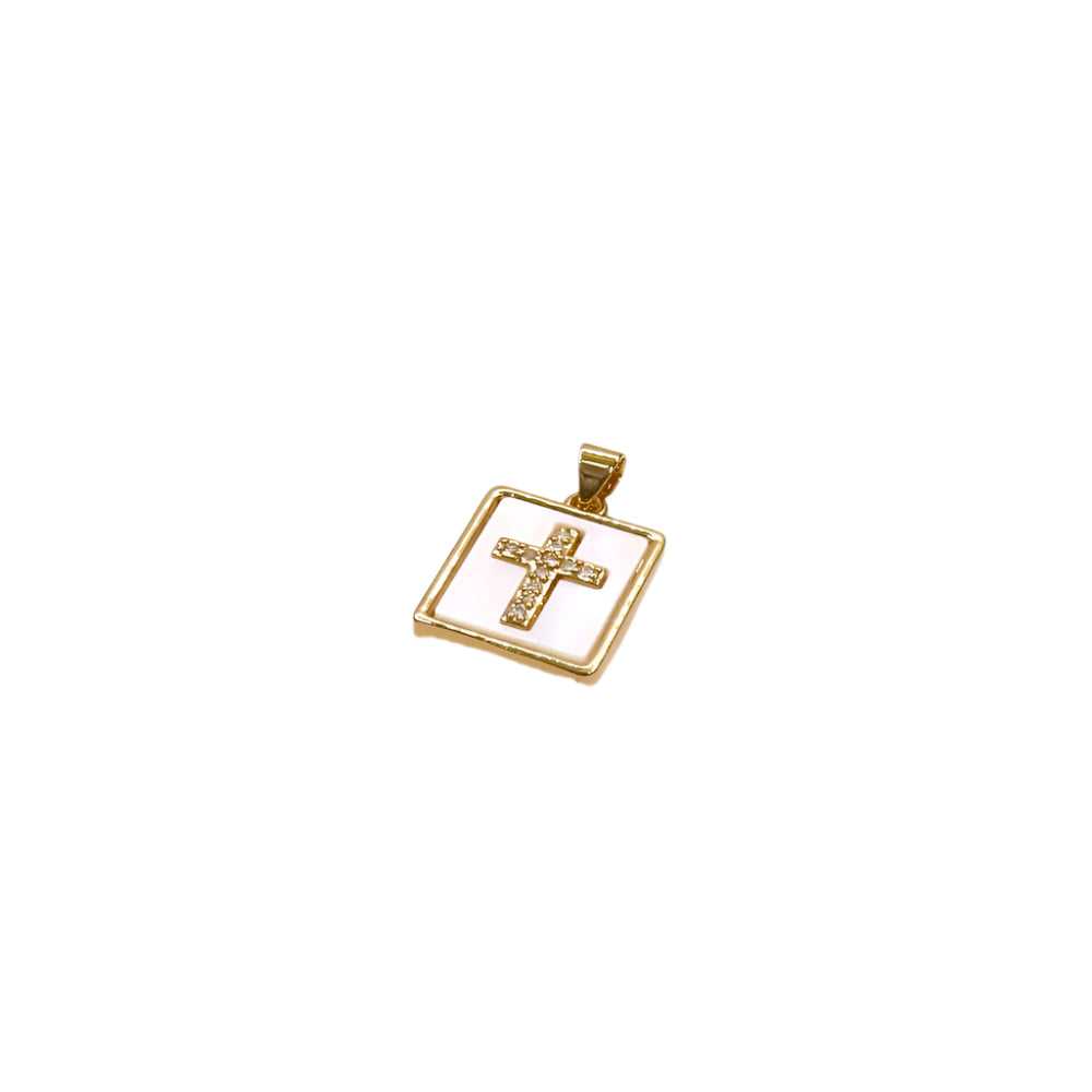 Elegant gold FRAME CROSS CHARM pendant with intricate cross design and square frame