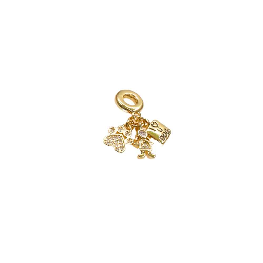 Gold I Love My Dog charms with paw, dog, and tag pendants