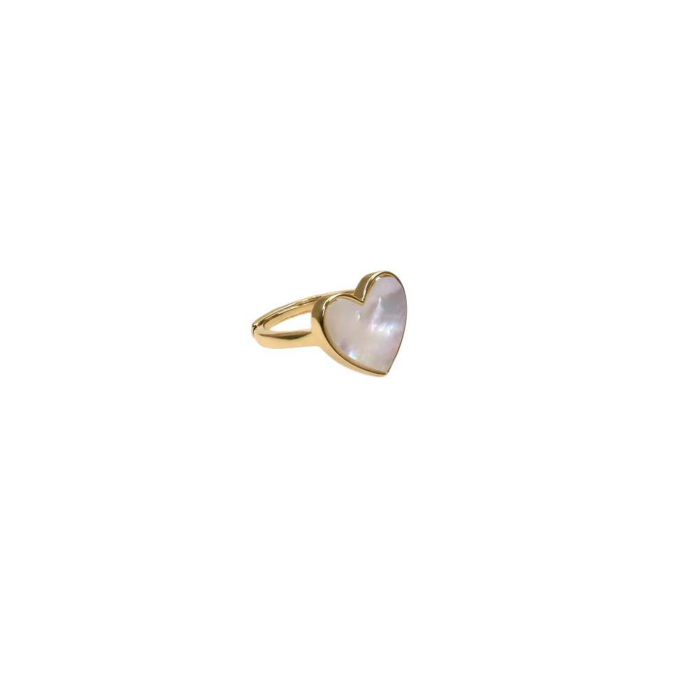 Gold ring with a heart-shaped mother-of-pearl centerpiece called Ocean Love Ring