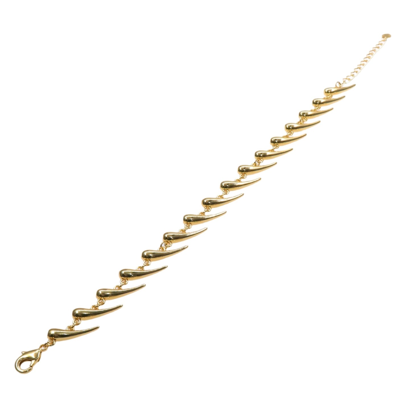 Golden Horn Bracelet with linked golden horn-shaped elements and lobster clasp closure.
