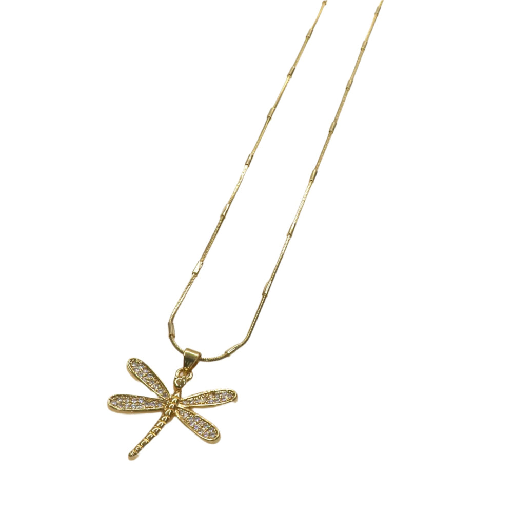 DRAGONFLY CHAIN pendant necklace with delicate chain and detailed wings