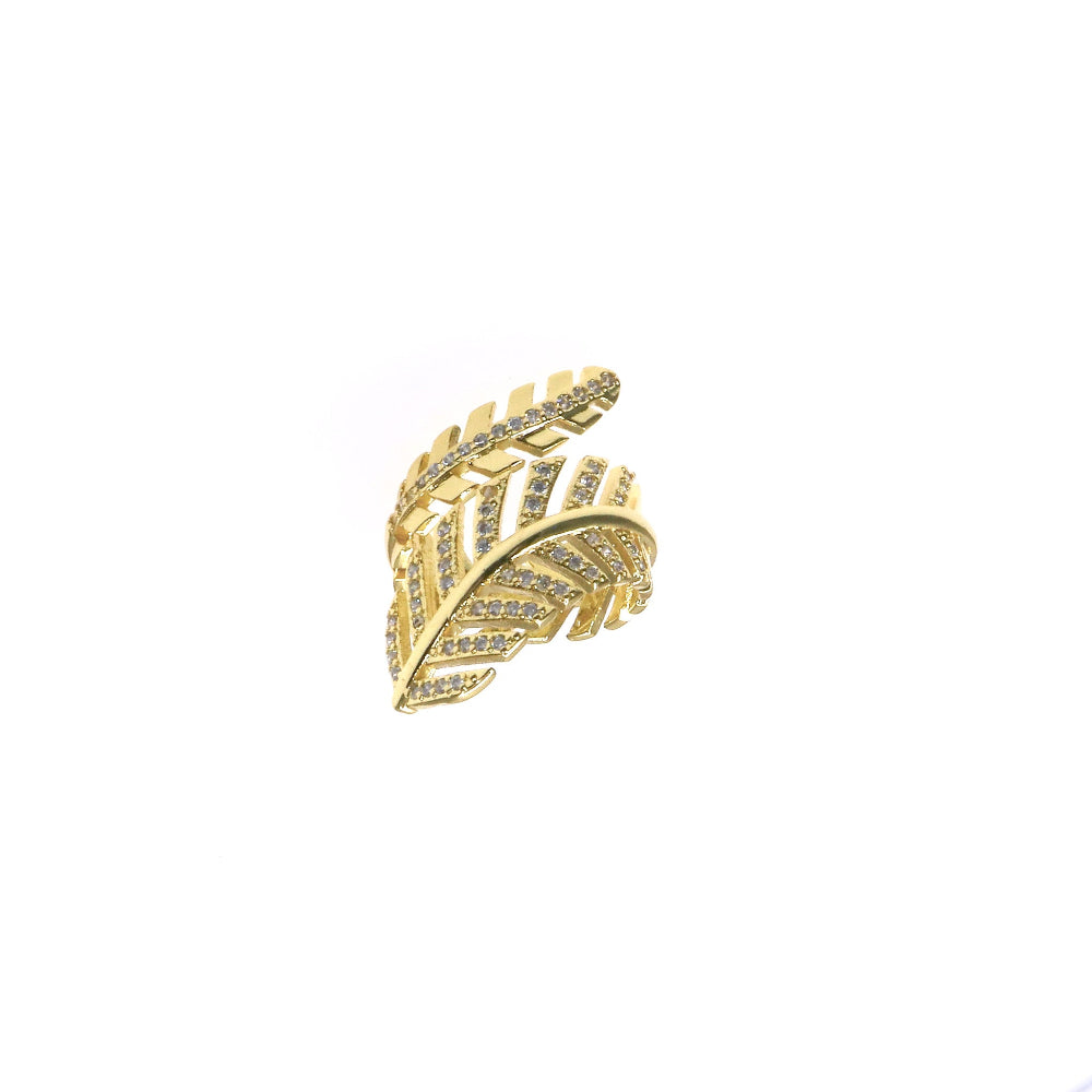 Gold adjustable Shine Leaf Ring with intricate leaf design and sparkling accents