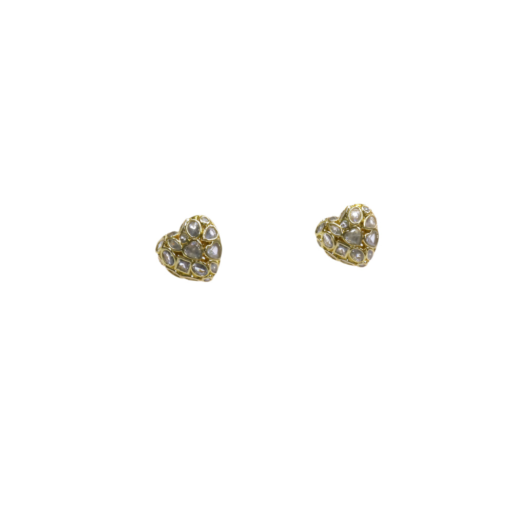 Pair of gold heart-shaped zirconia stud earrings