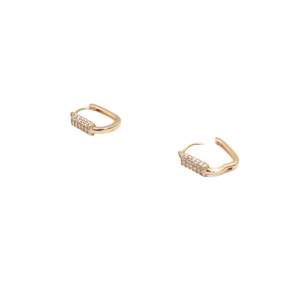 Gold-filled SHINE MINI OVAL HUGGIE earrings with sparkling stone accents, elegant and stylish design