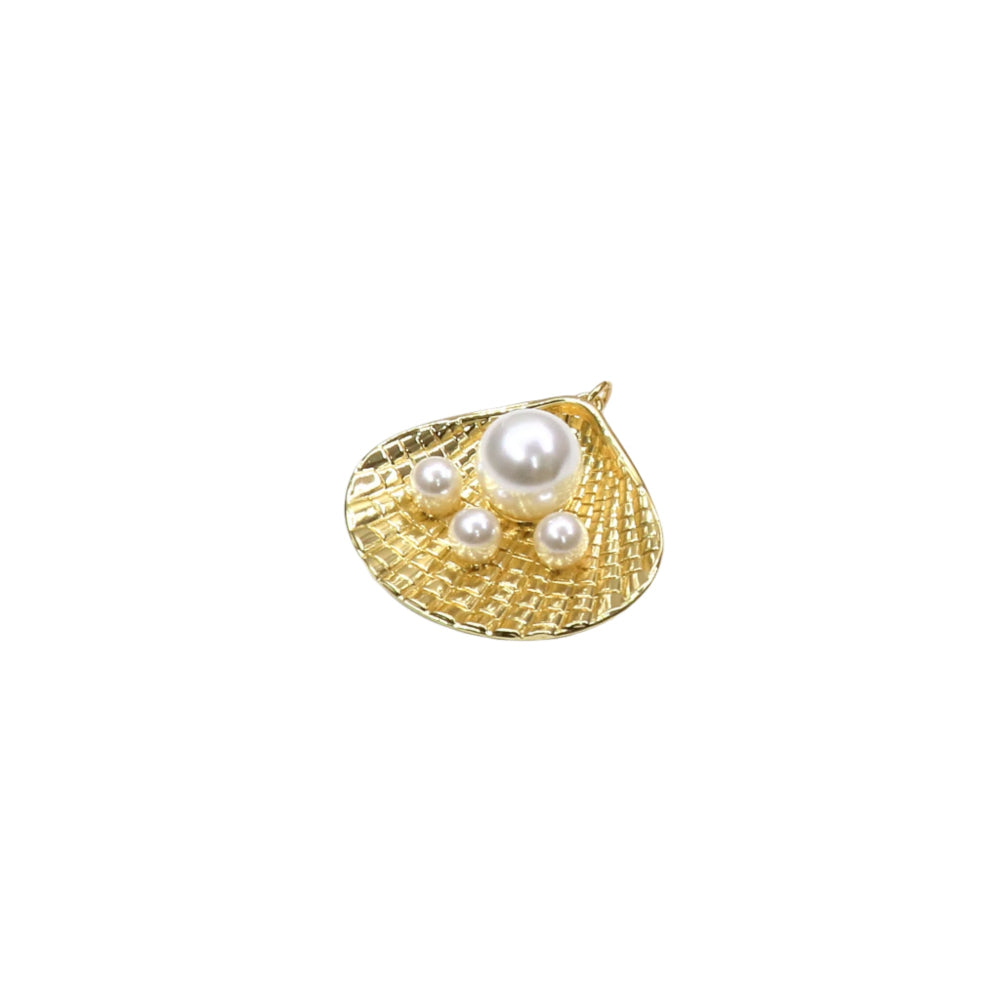 Gold filled shell charm with four pearls for necklace or bracelet