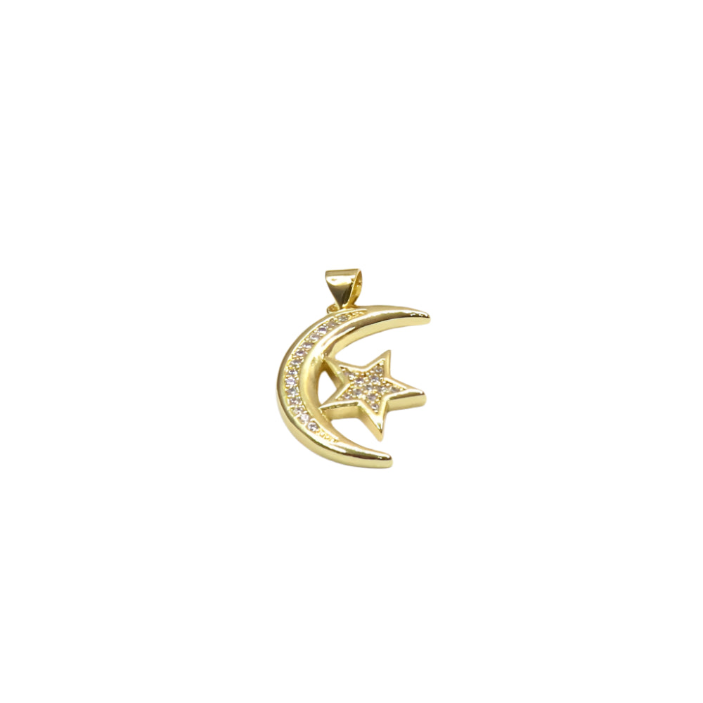 Gold-filled MOON STAR CHARM pendant with sparkling accents