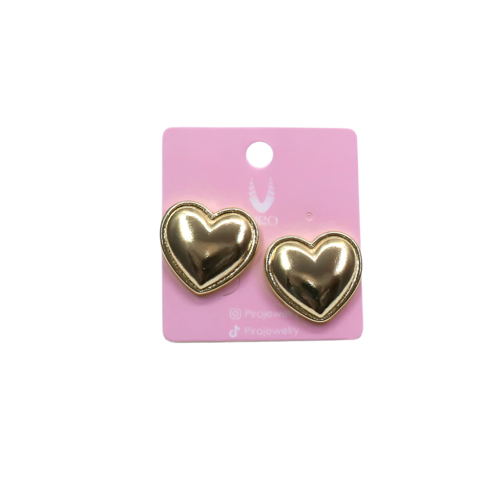 Gold fill heart-shaped love earrings on pink card