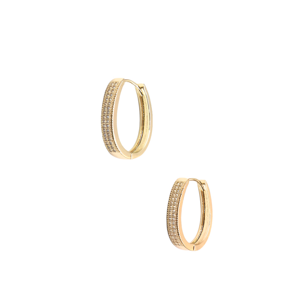 Gold filled SHINE OVAL HUGGIE earrings with sparkling stones, elegant oval design