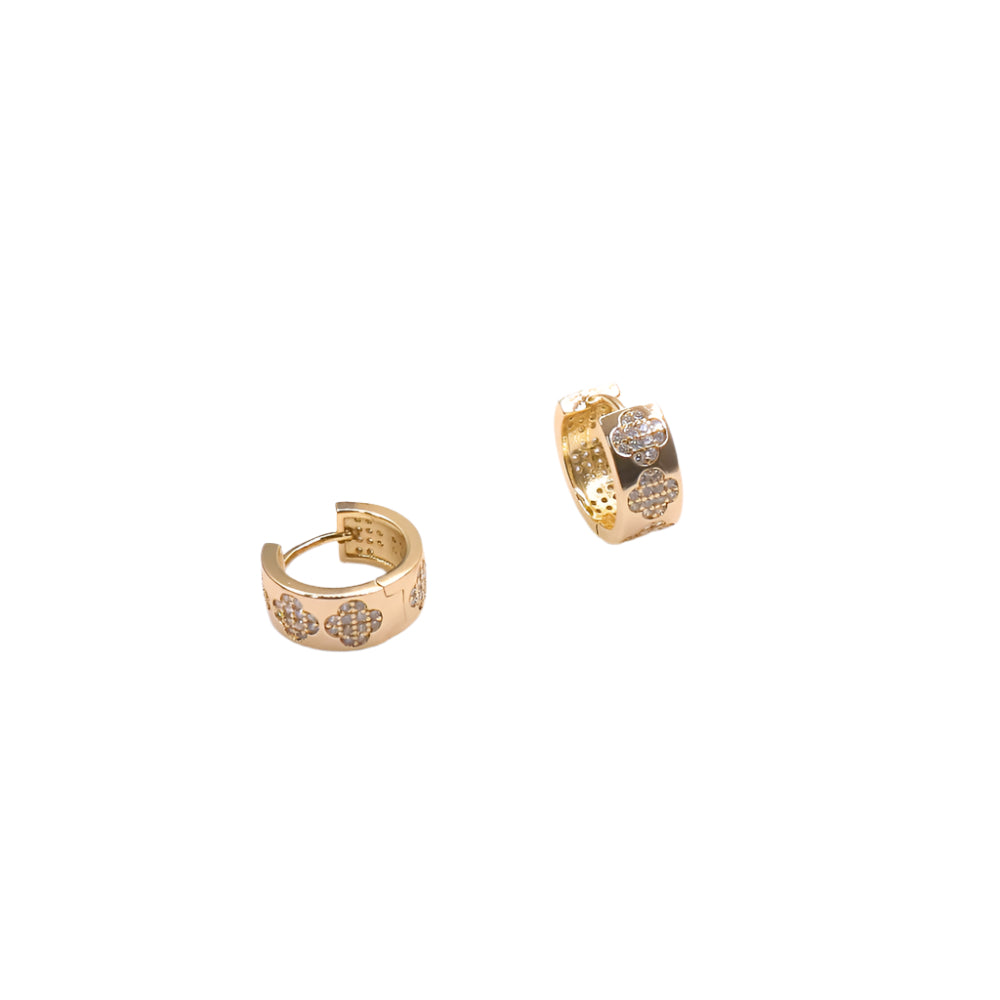 Gold-filled Clover Huggie earrings with sparkling zirconia stones and clover design