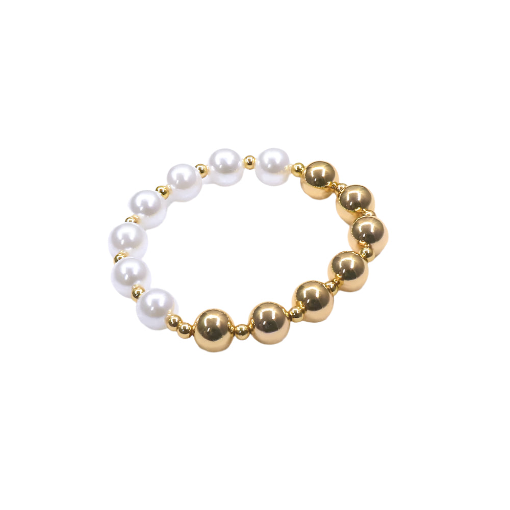 Elegant 2 Face Bracelet with gold filled beads and pearl elastic band