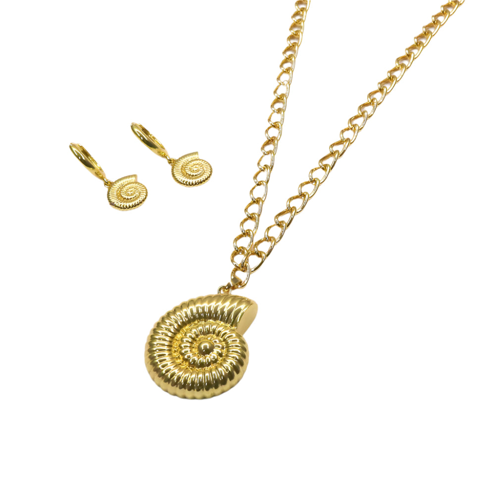 Gold filled SEA CARACOL necklace and earrings set with silver and gold accents