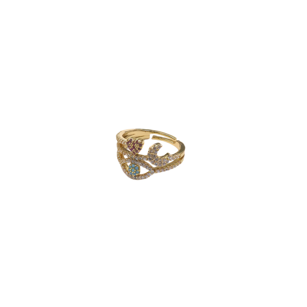 Gold filled LOVE MOON EYE RING with heart, moon, and eye design, adjustable size with micro pave detailing