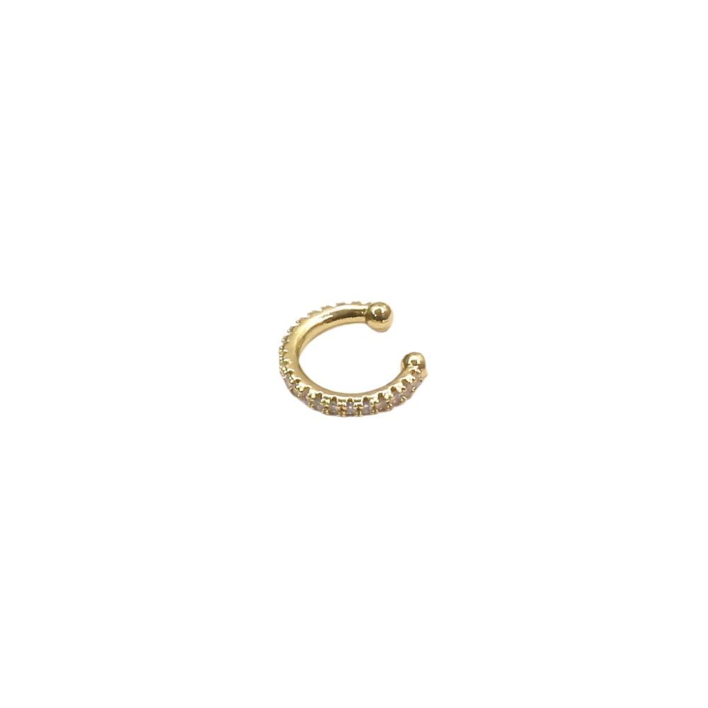 Gold mini zirconia cuff earring with sparkling stones and open-ended design