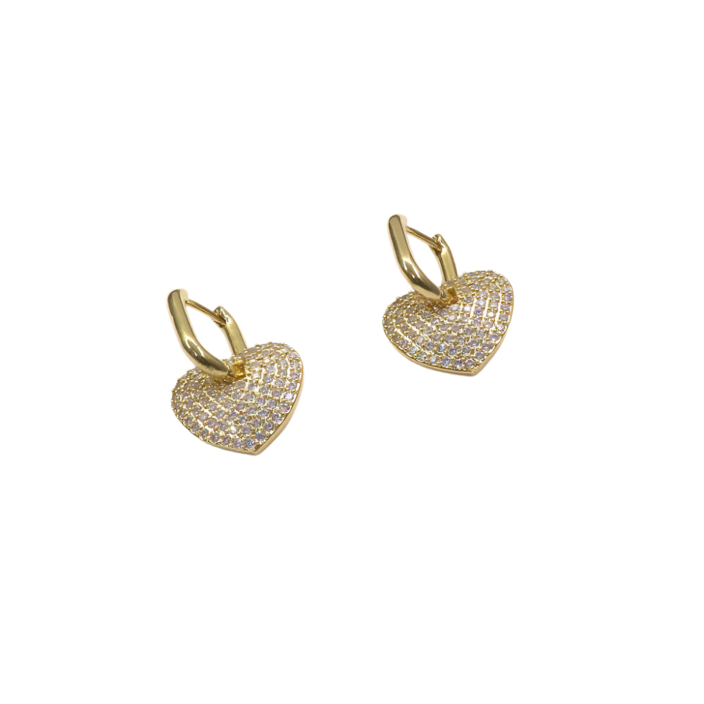 Gold filled SHINE LOVE earrings with heart-shaped design and sparkling stones