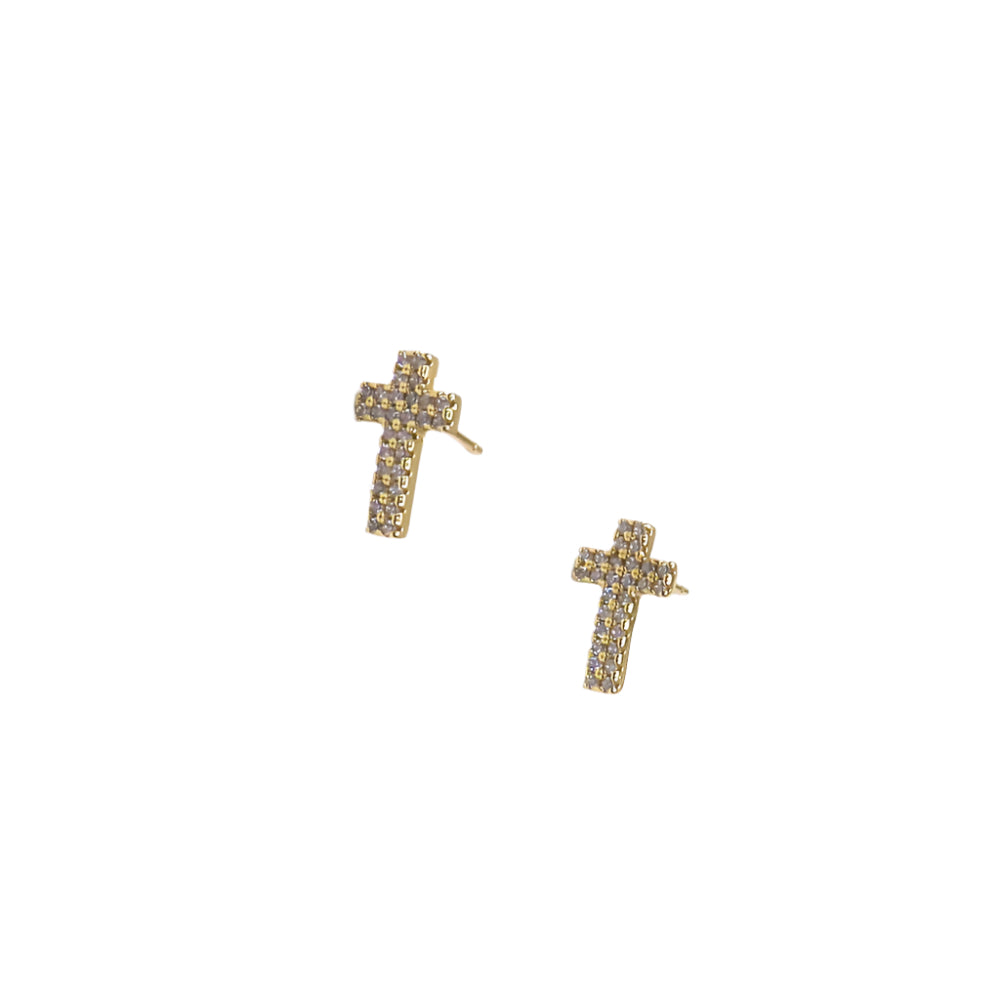 Gold-filled Stud Shine Cross earrings with sparkling zirconia stones