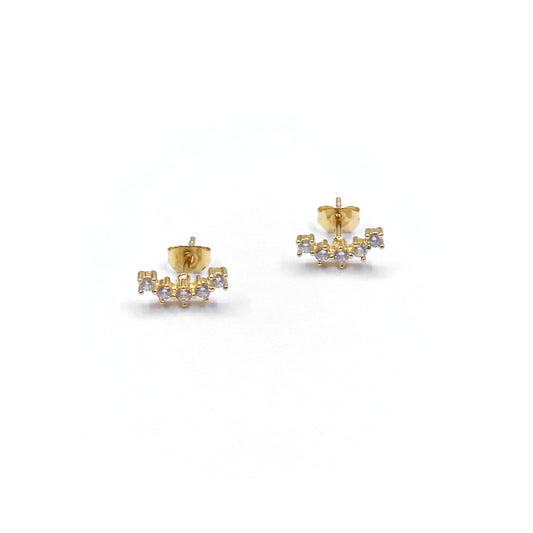 Gold earrings with small diamonds on a white background