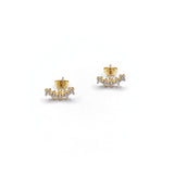 Gold earrings with small diamonds on a white background