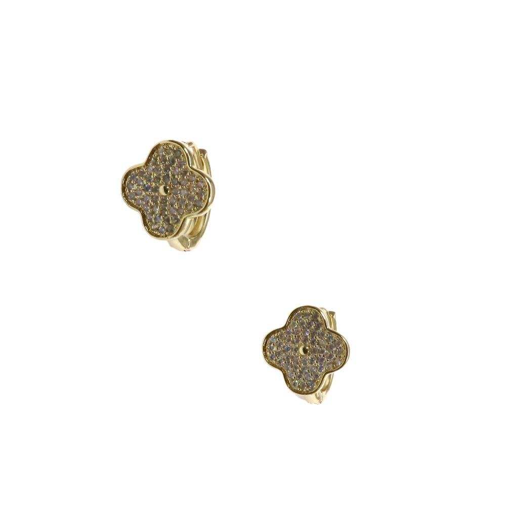 Gold earrings with a textured design on a white background