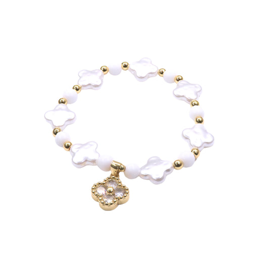 Mother of Pearl Clover Beaded Bracelet with Charm