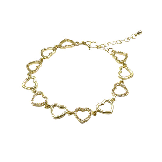 Alternating Pavé & Polished Heart Bracelet