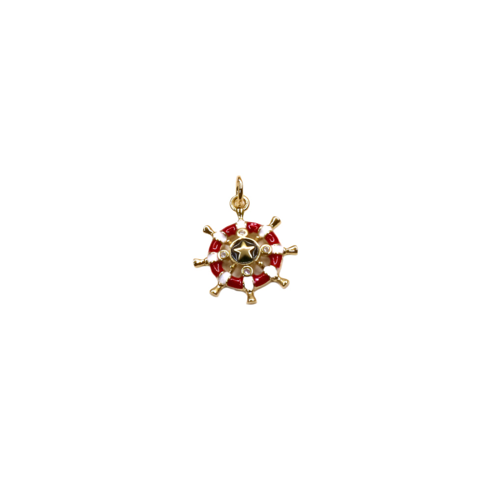 Nautical Ship's Helm Charm with Enamel Detail