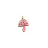 Pink Enamel Mushroom Charm with Rainbow Gems