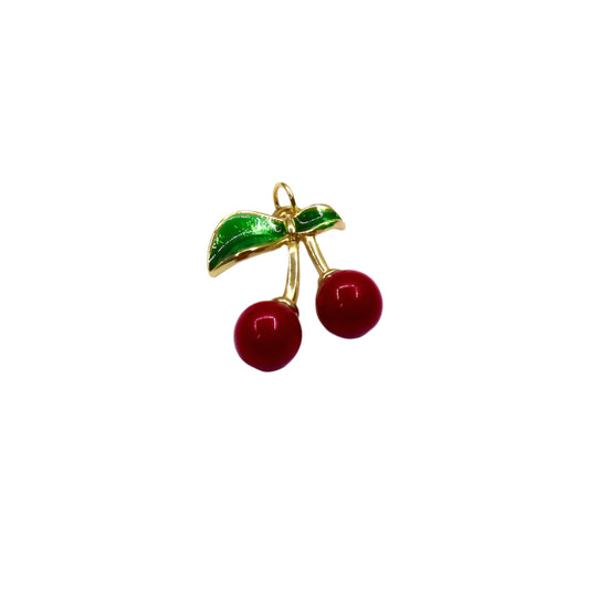 3D Cherry Charm with Enamel Leaves