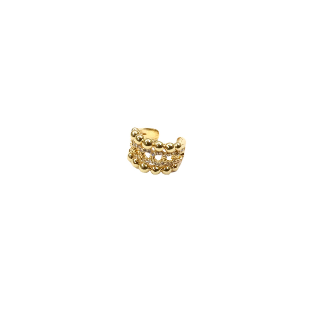 Gold-filled beads pave cuff earring with dual-tone silver and gold finish, non-pierced earcuff accessory