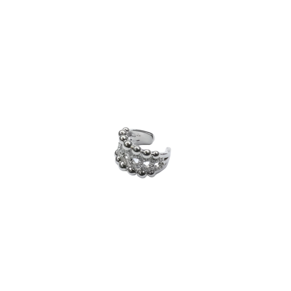 Silver tone Beads Pave Cuff earcuff with layered gold-filled bead design, no piercings needed.