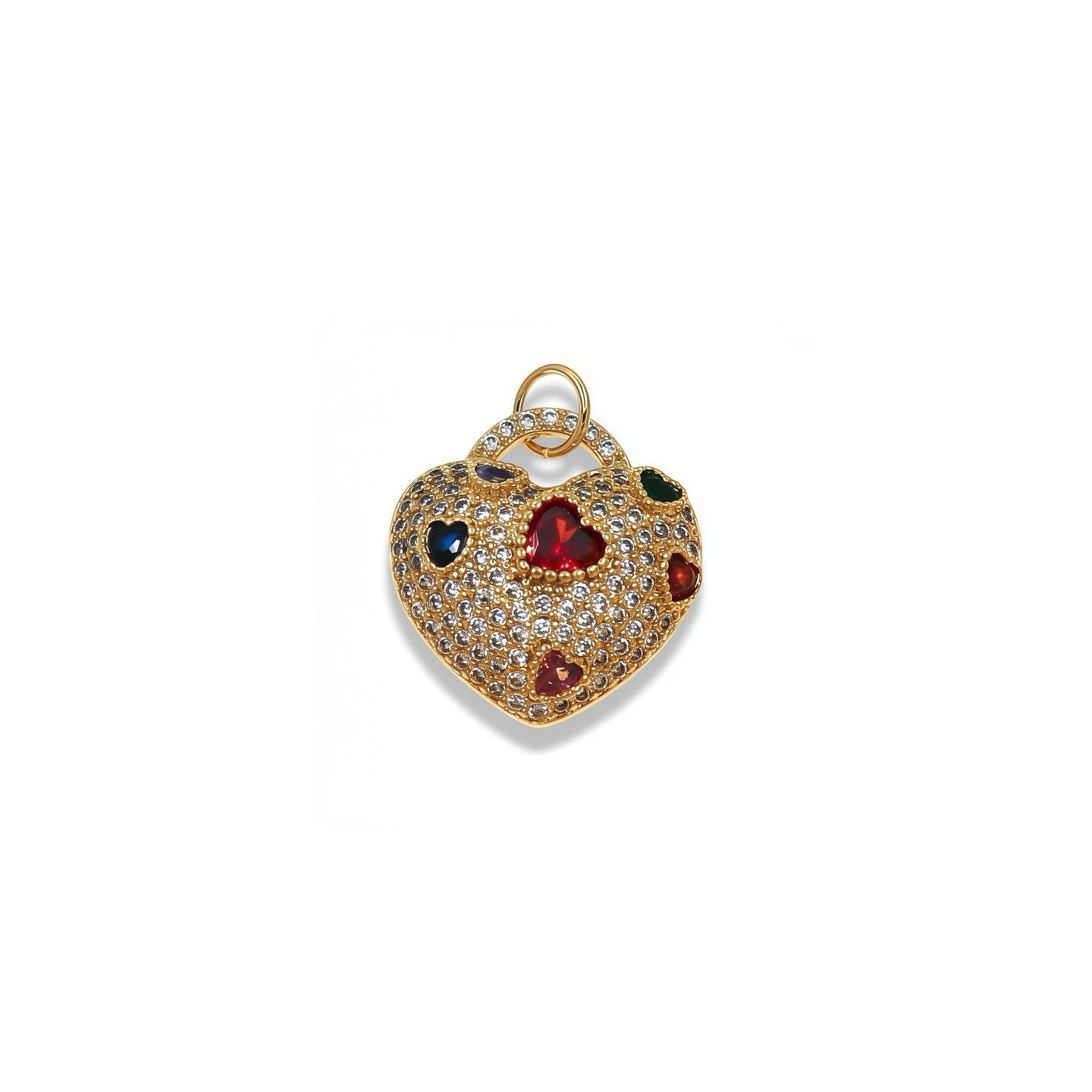 HEART LOCK PENDANT WITH MINI CUBIC ZIRCONIA & COLORFUL HEART STONES