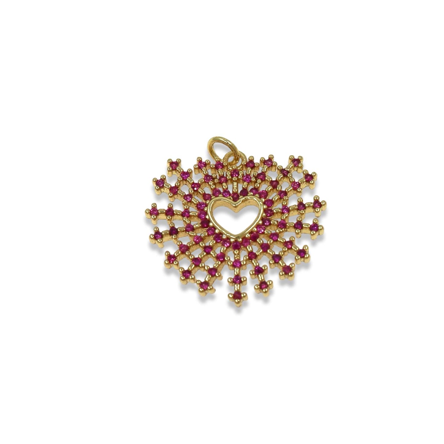 FUCHSIA CUBIC ZIRCONIA HEART CHARM - RADIANT BURST DESIGN