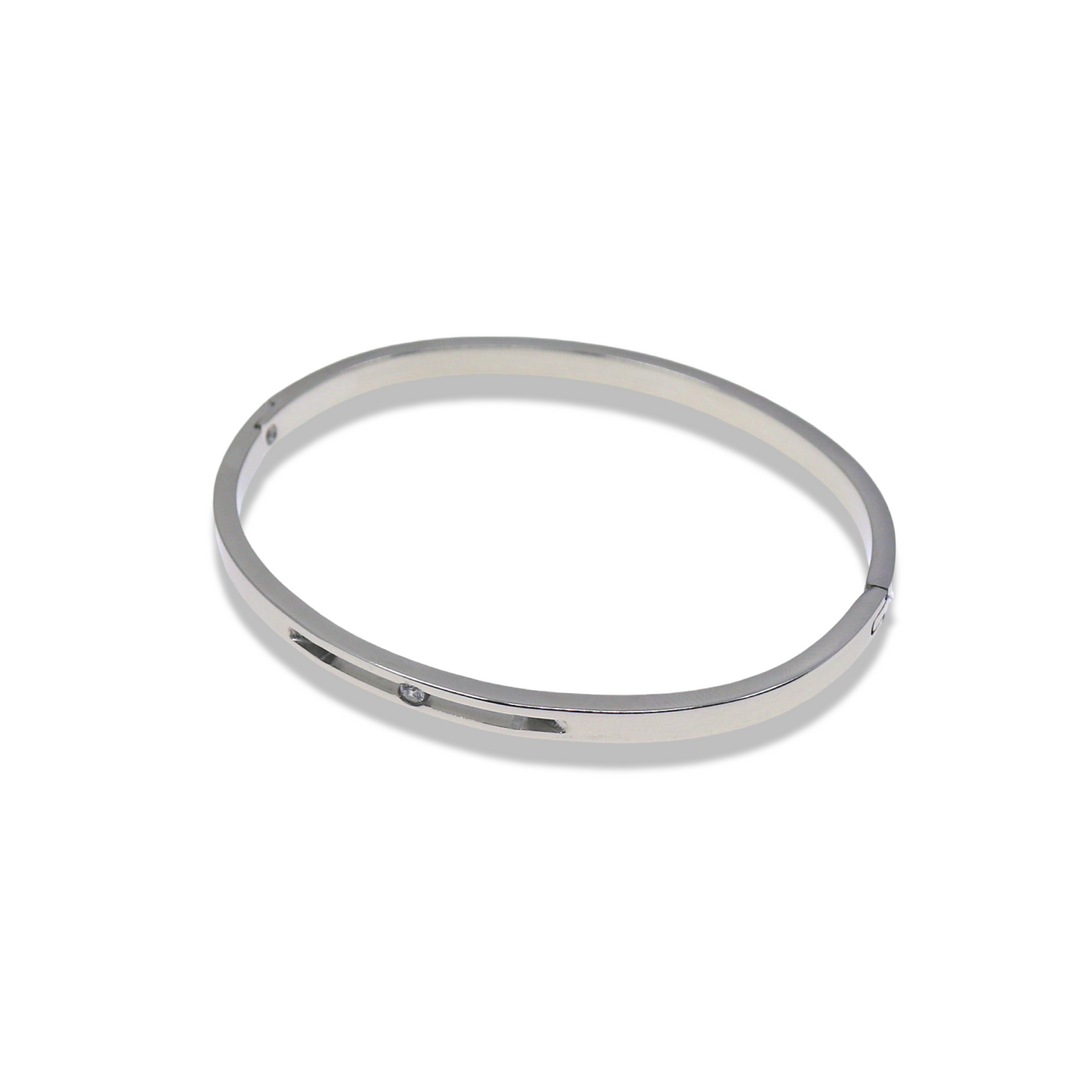 SILVER HINGED BANGLE WITH ZIRCONIA DETAIL