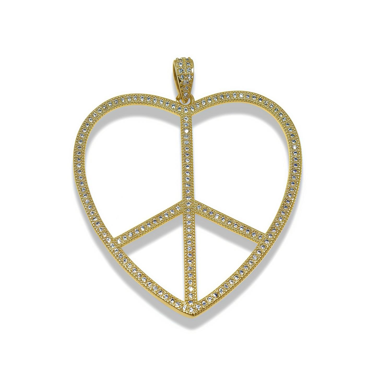 LARGE ZIRCONIA PEACE HEART PENDANT