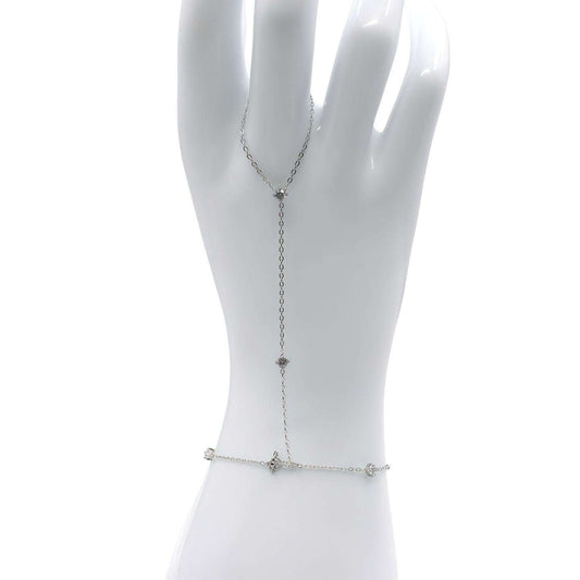 SILVER HAND CHAIN BRACELET WITH DELICATE CUBIC ZIRCONIA ACCENTS