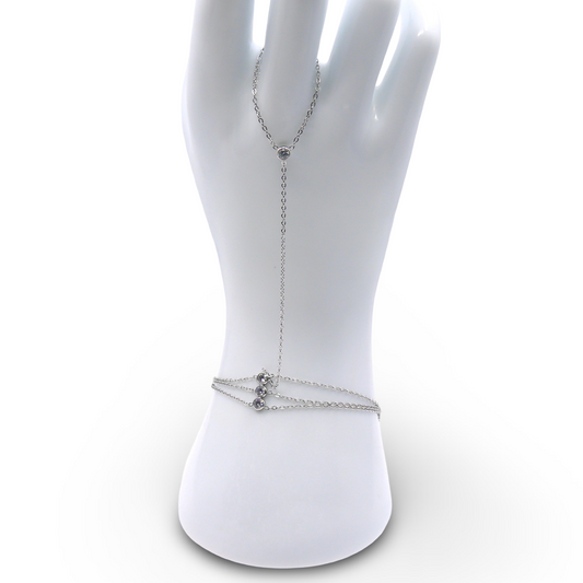 TRIPLE STRAND HAND CHAIN WITH ZIRCONIA - SILVER FASHION JEWELRY