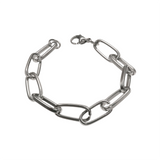 Silver open paper clip style metal bracelet with lobster clasp closure