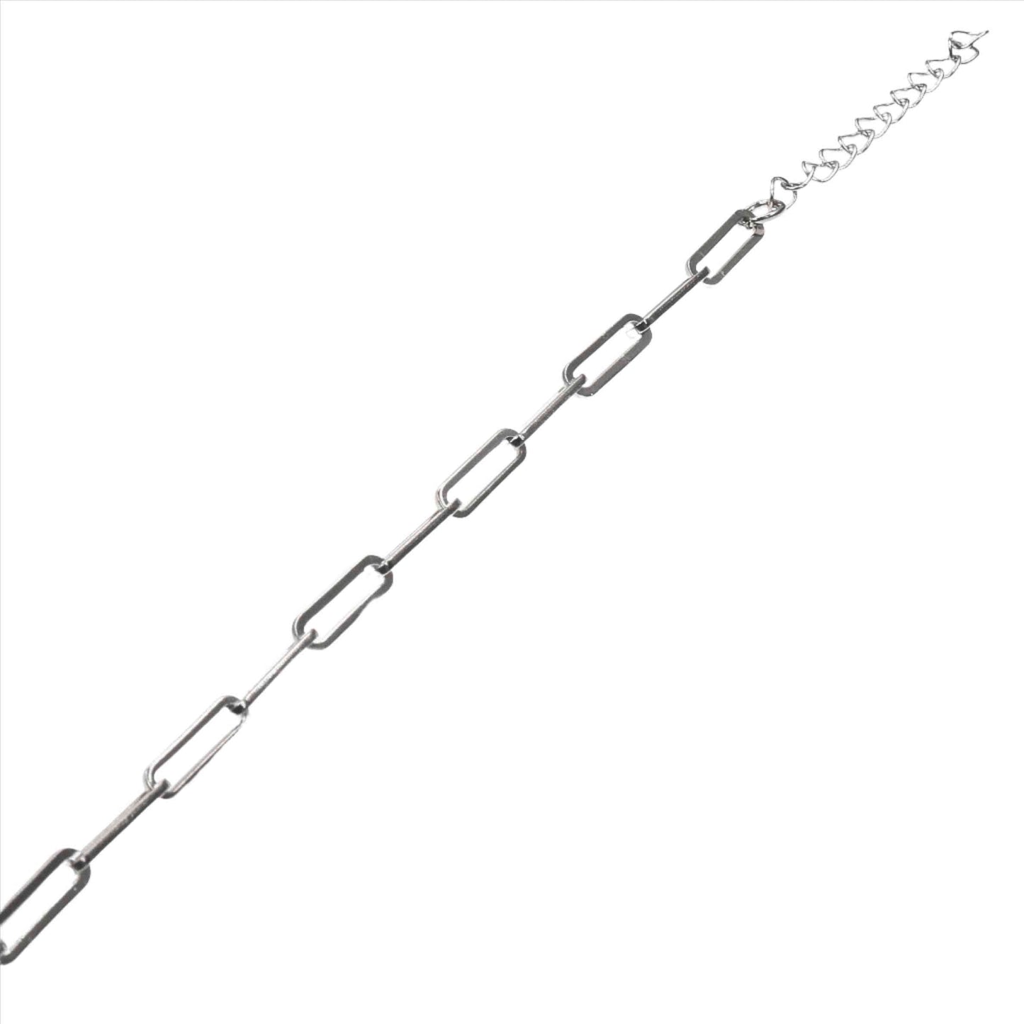 Silver paper-clip link anklet with adjustable chain closure for modern style