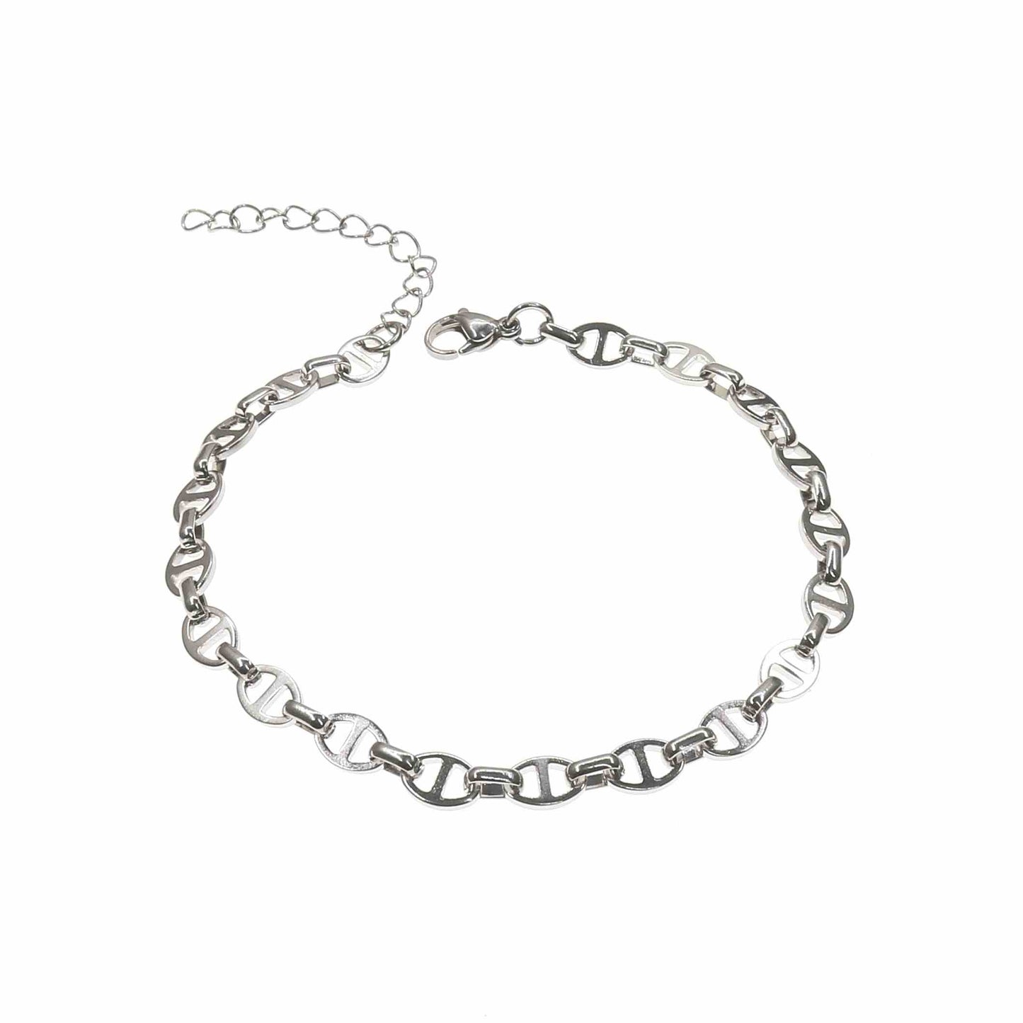 Oval Gucci style stainless steel anklet bracelet with 11-inch length and lobster clasp closure