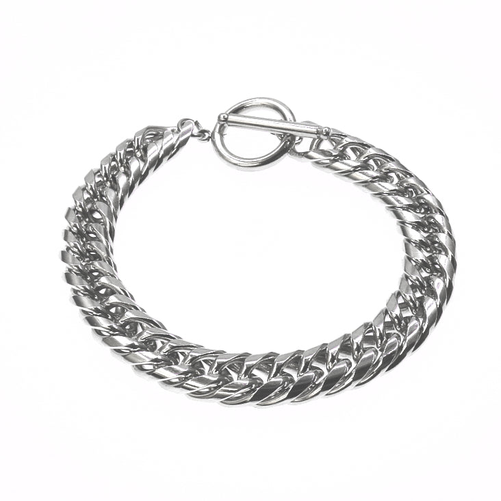 Stainless steel Cuban link bracelet with toggle clasp, sleek and durable design for stylish wear