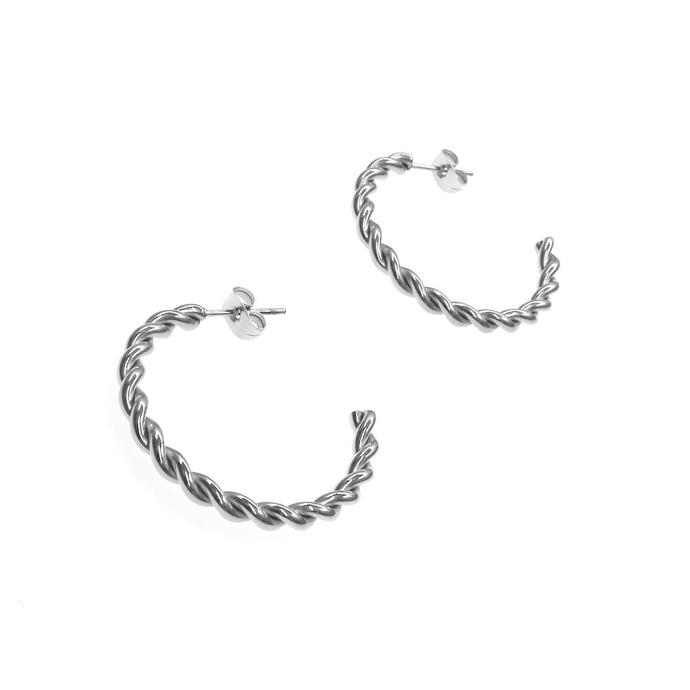 twisted silver rope hoop earrings with post back closures