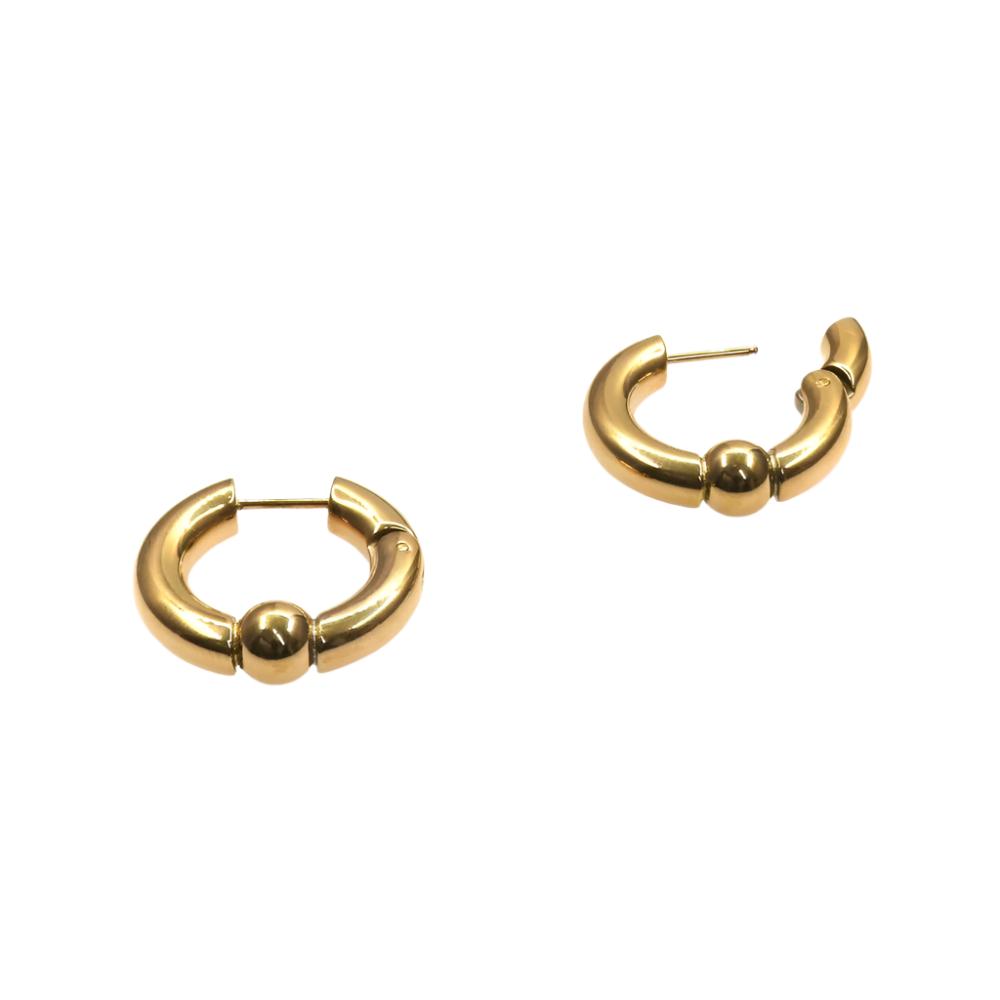 Pair of sleek gold thick hoop stainless steel Maite earrings with a central bead detail